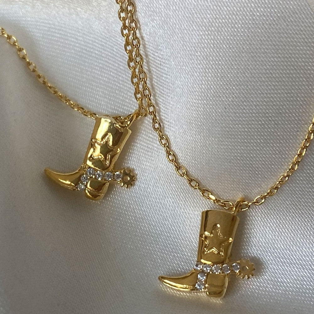 Wholesale Western Style Cowboy Boots Copper Plated Real Gold Necklace